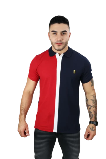 camisetas tipo polo para hombre Combinada Rojo-Azul Oscuro 032A