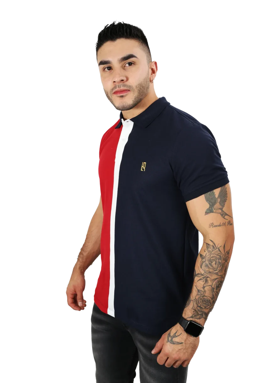 camisetas tipo polo para hombre Combinada Rojo-Azul Oscuro 032A - Image 2