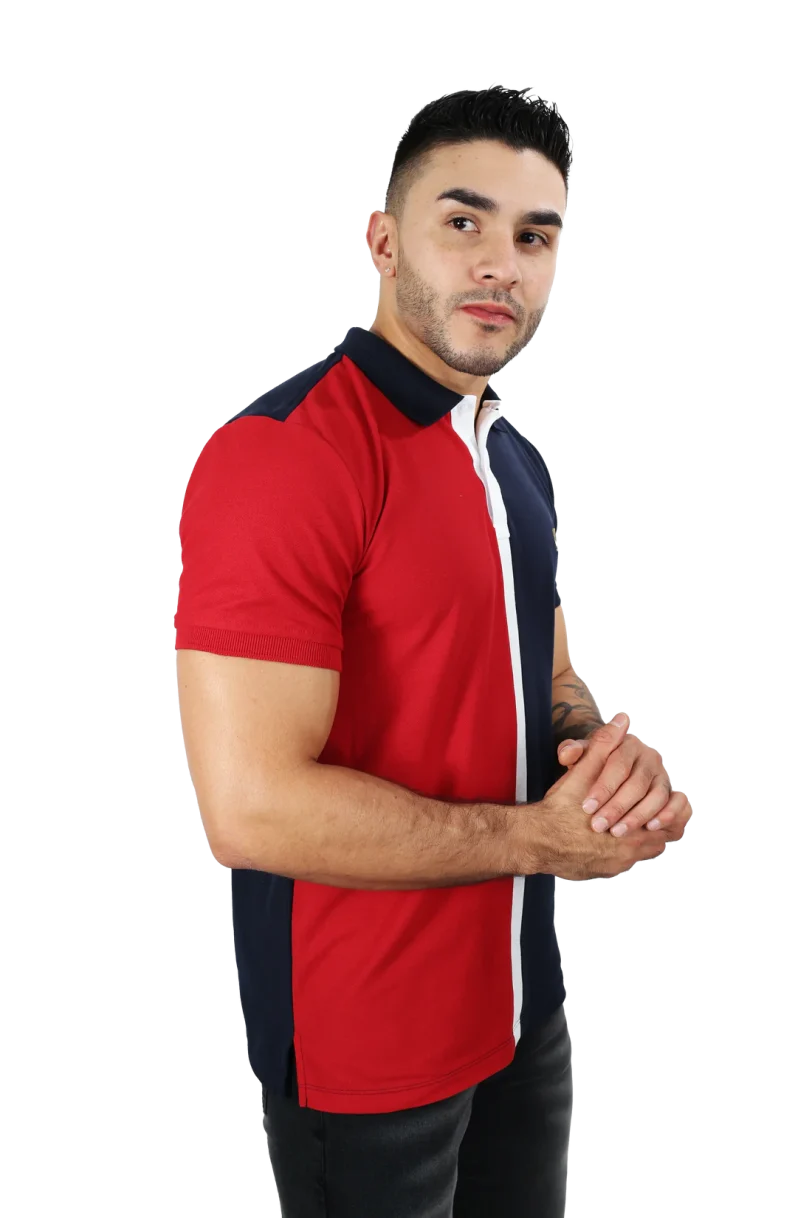 camisetas tipo polo para hombre Combinada Rojo-Azul Oscuro 032A - Image 3