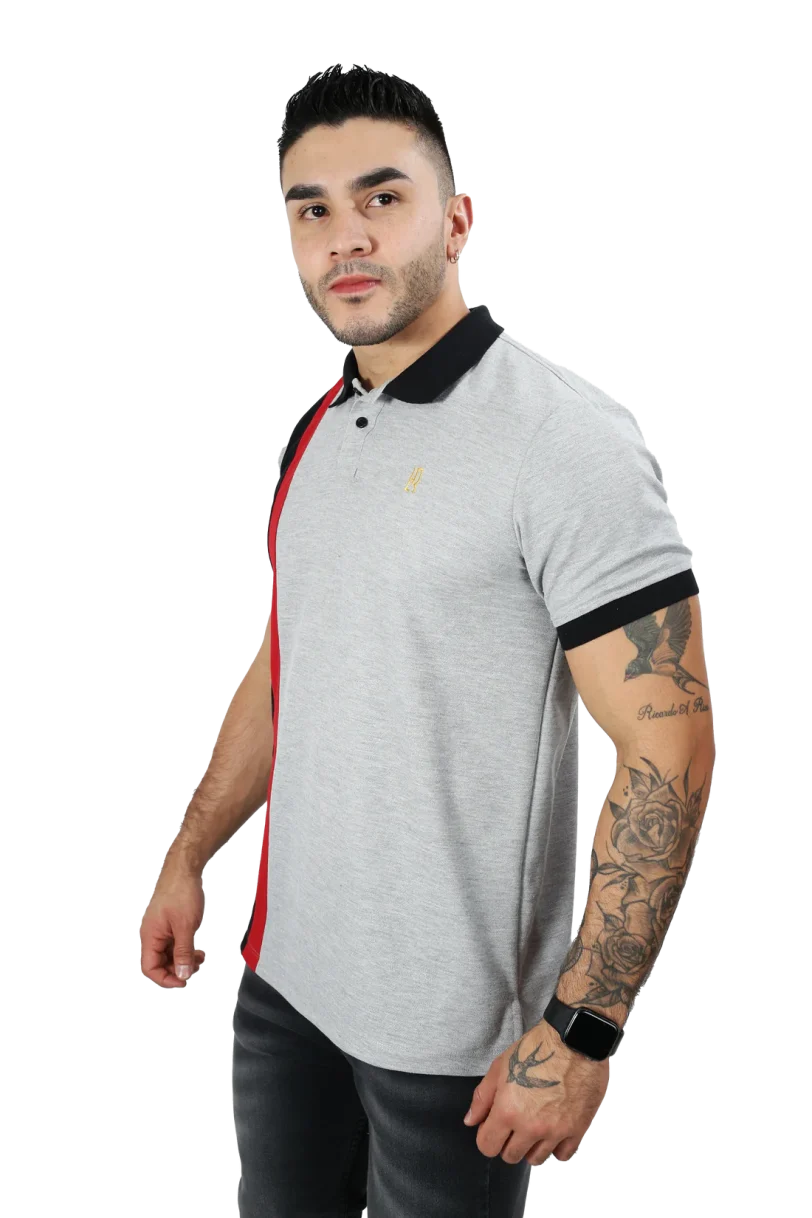 camisetas tipo polo para hombre Combinada Jaspe-Rojo 035B - Image 3