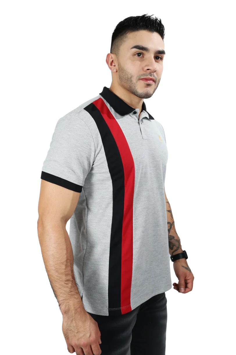 camisetas tipo polo para hombre Combinada Jaspe-Rojo 035B - Image 2
