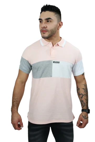 camisetas tipo polo para hombre Combinada Palo Rosa-Blanco 039C