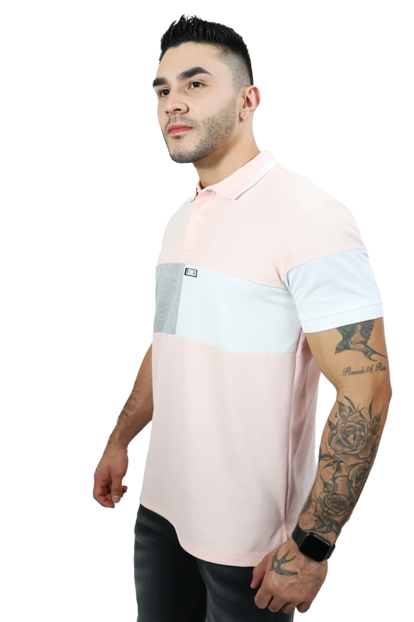 camisetas tipo polo para hombre Combinada Palo Rosa-Blanco 039C - Image 2