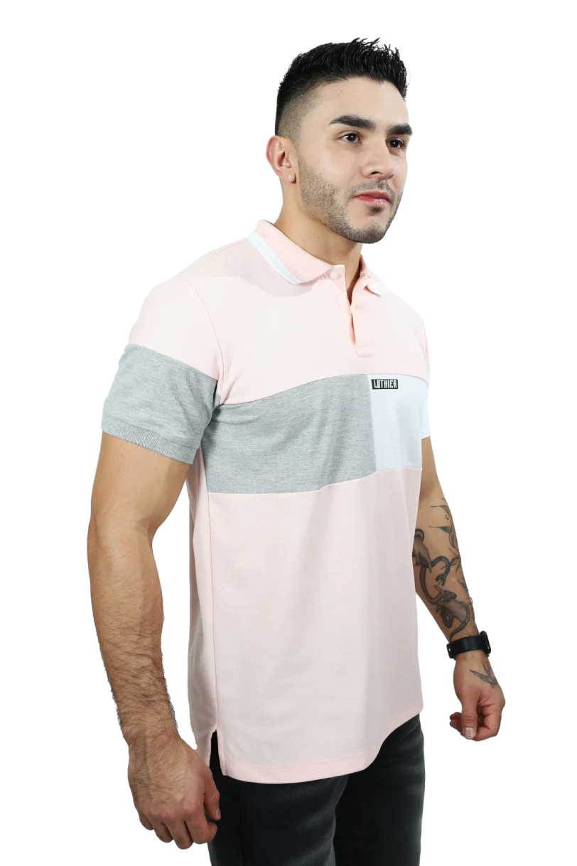 camisetas tipo polo para hombre Combinada Palo Rosa-Blanco 039C - Image 3
