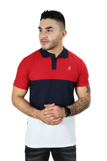 camisetas tipo polo para hombre rojo-azul oscuro 040D