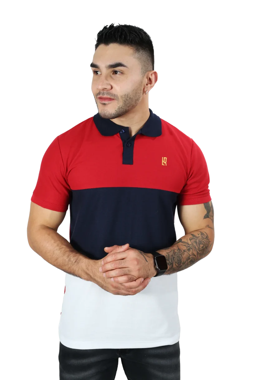 camisetas tipo polo para hombre rojo-azul oscuro 040D