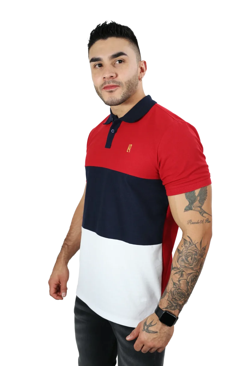 camisetas tipo polo para hombre rojo-azul oscuro 040D - Image 4