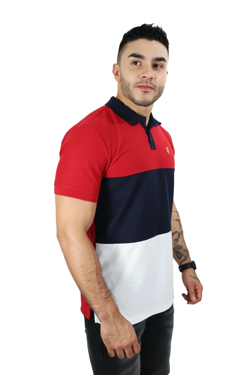 camisetas tipo polo para hombre rojo-azul oscuro 040D - Image 2