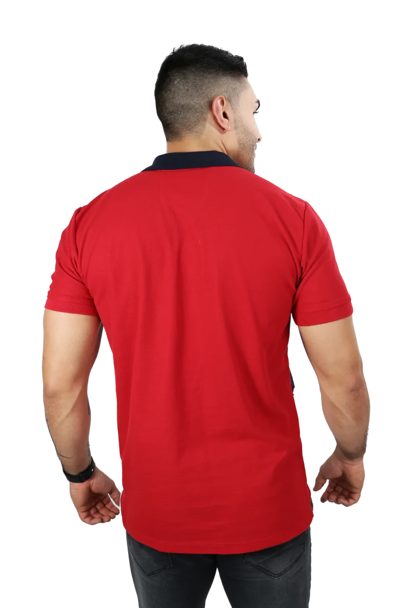 camisetas tipo polo para hombre rojo-azul oscuro 040D - Image 3