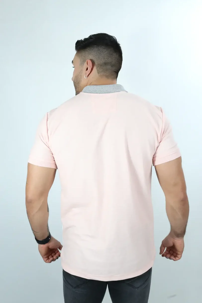 camisetas tipo polo para hombre Combinada Palo Rosa-  Jaspe- Blanco 040C - Image 2