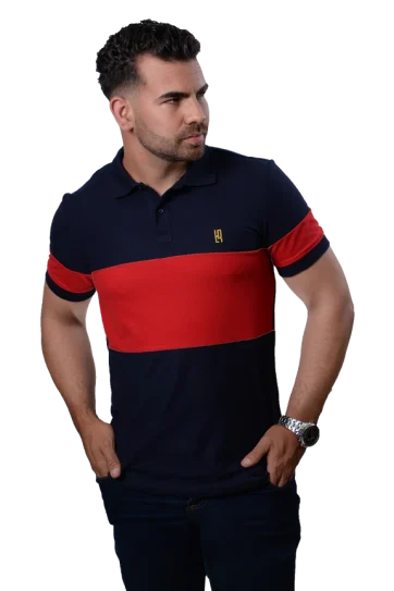 camisetas tipo polo para hombre Combinada Azul Oscuro-Rojo 011D