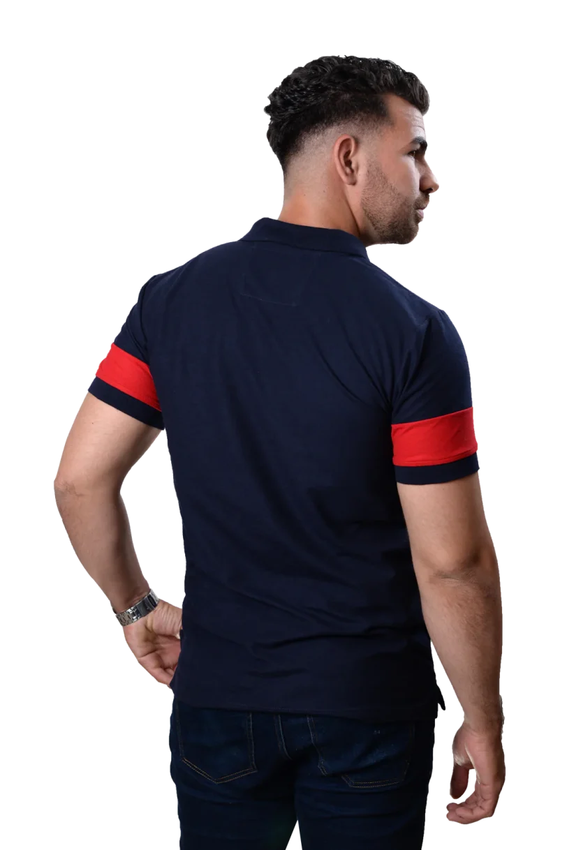 camisetas tipo polo para hombre Combinada Azul Oscuro-Rojo 011D - Image 2