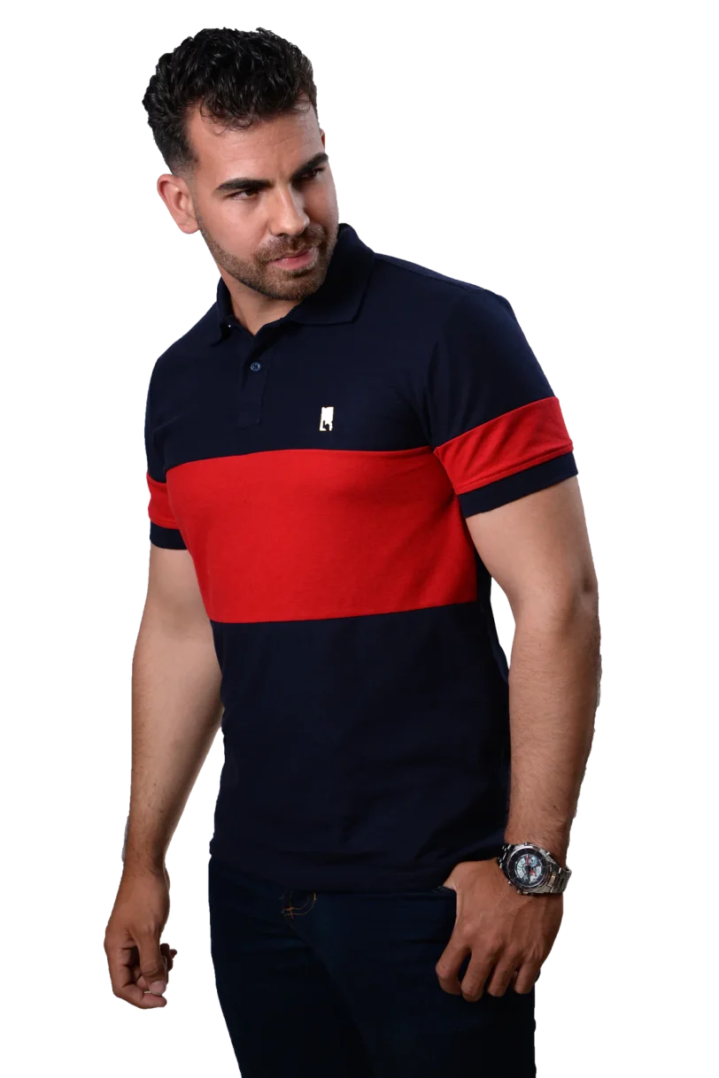 camisetas tipo polo para hombre Combinada Azul Oscuro-Rojo 011D - Image 3