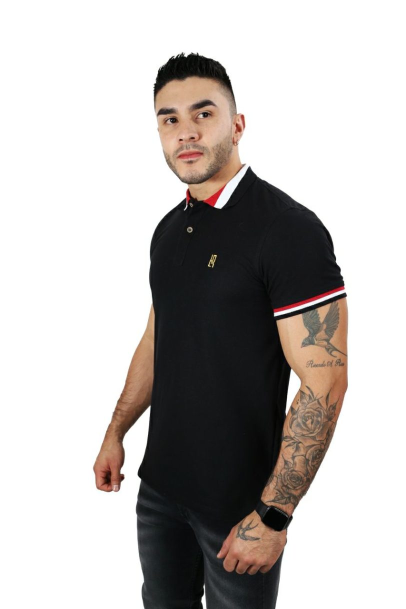 camisetas tipo polo para hombre negro 001D - Image 2