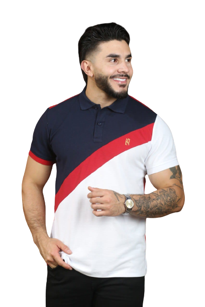 camisetas tipo polo para hombre combinada 047A  Azul oscuro/Rojo/Blanco