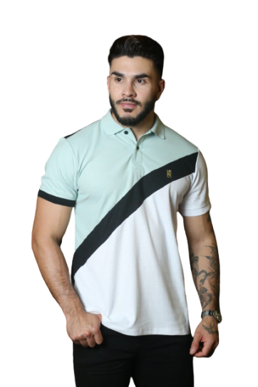 camisetas tipo polo para hombre combinada 047B Pistacho/Negro/Blanco