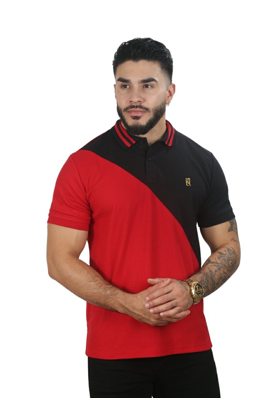 camisetas tipo polo para hombre combinada 041A Rojo/Negro