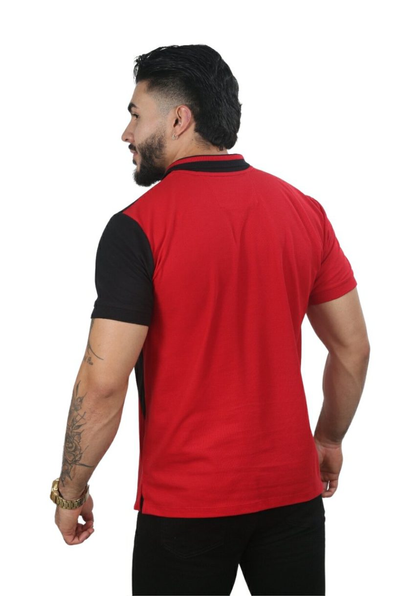 camisetas tipo polo para hombre combinada 041A Rojo/Negro - Image 4