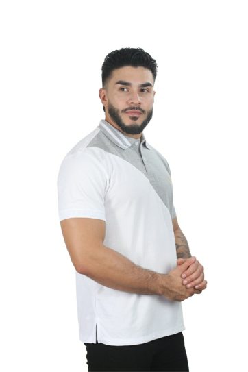 camisetas tipo polo para hombre combinada 041B Blanco/Jaspe