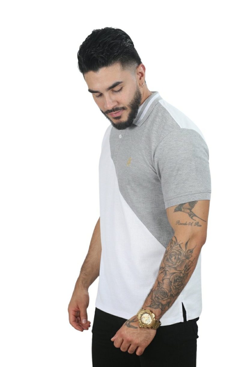 camisetas tipo polo para hombre combinada 041B Blanco/Jaspe - Image 3