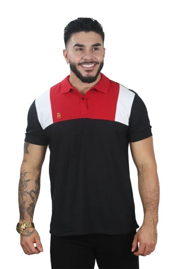 camisetas tipo polo para hombre combinada 044C Negro/Rojo/Blanco