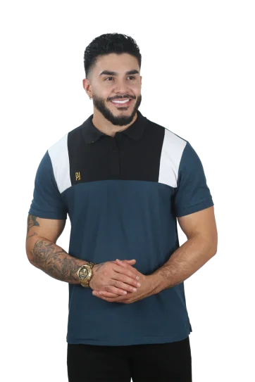 camisetas tipo polo para hombre combinada 044D Petróleo/Negro/Blanco