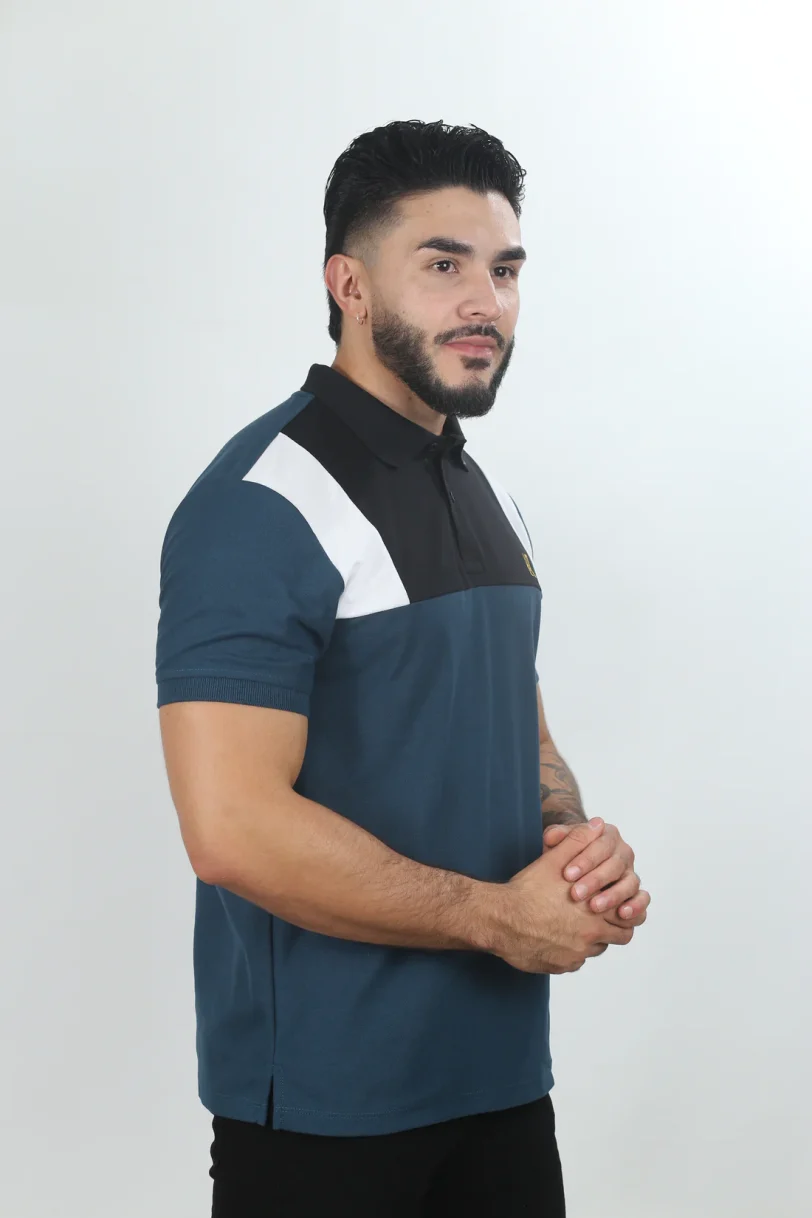 camisetas tipo polo para hombre combinada 044D Petróleo/Negro/Blanco - Image 2