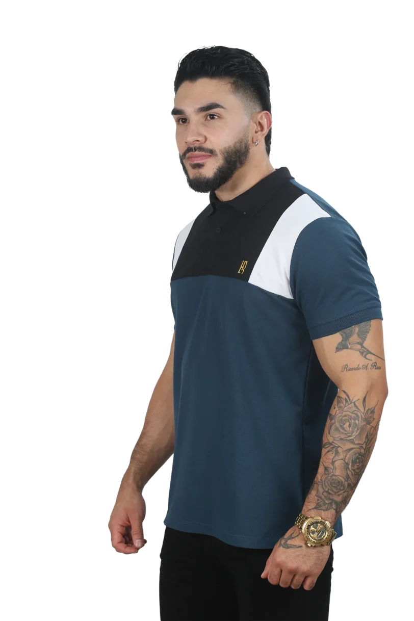 camisetas tipo polo para hombre combinada 044D Petróleo/Negro/Blanco - Image 3
