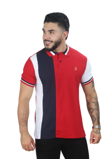 polo combinada 016a Rojo/Azul oscuro/Blanco