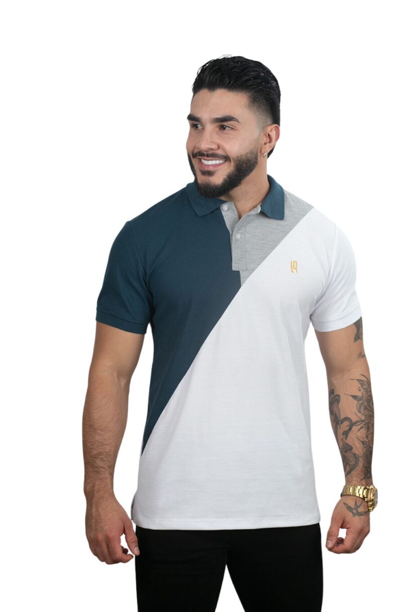 Polo combinada 054D Blanco/Petroleo/Jaspe