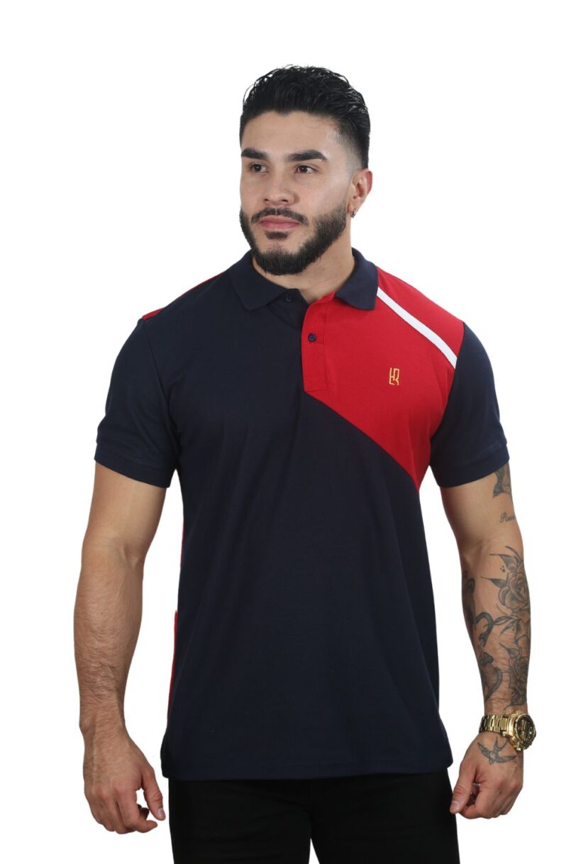 Polo combinada 046a Azul oscuro/Rojo