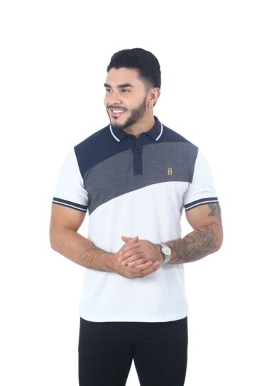camisetas tipo polo combinada Blanco/Cross/Azul oscuro 064D