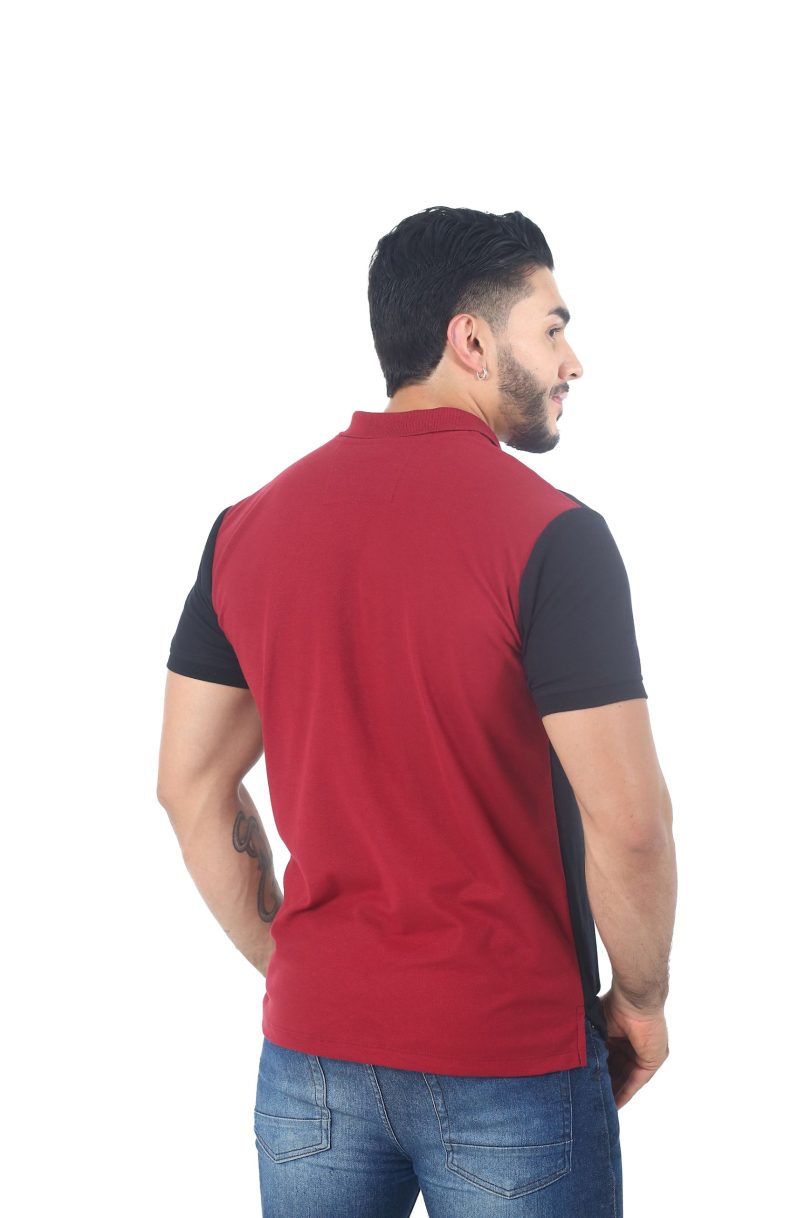camisetas tipo polo combinada Vinotinto/Blanco/Negro 058B - Image 2