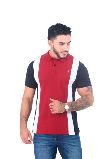 camisetas tipo polo combinada Vinotinto/Blanco/Negro 058B