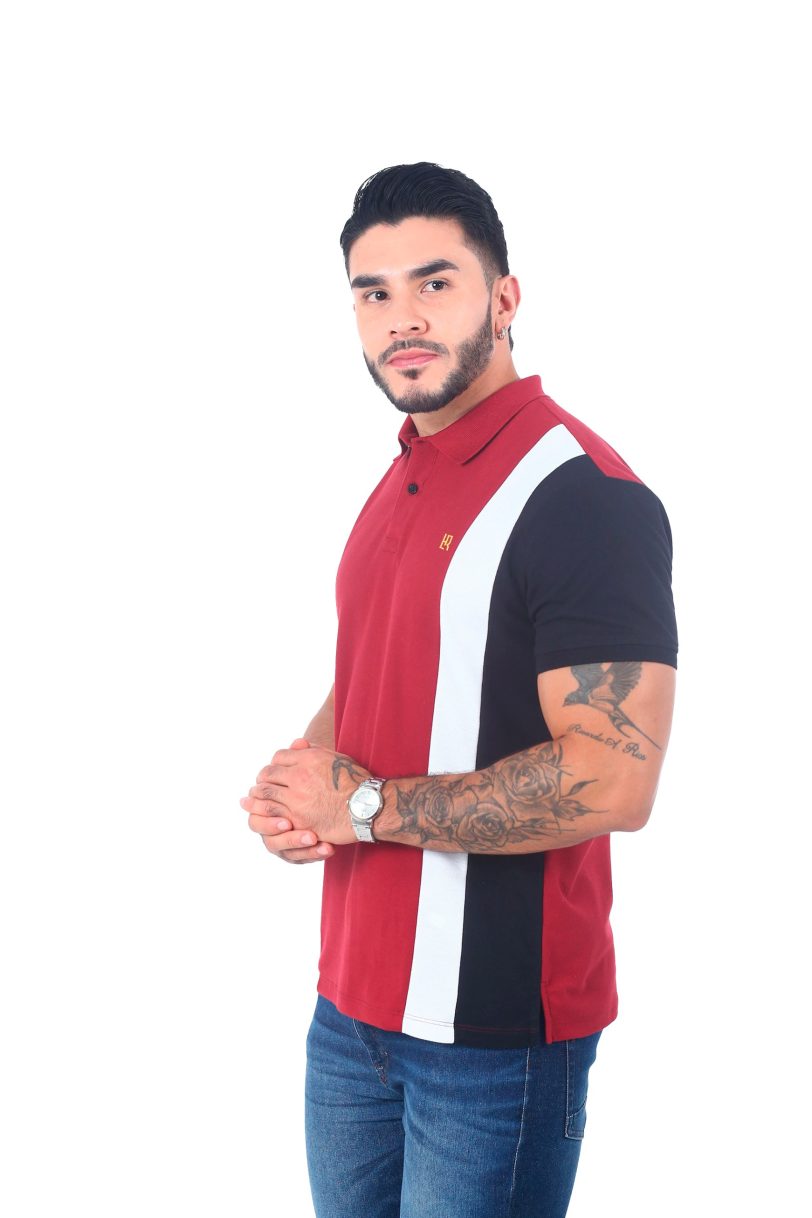 camisetas tipo polo combinada Vinotinto/Blanco/Negro 058B - Image 4
