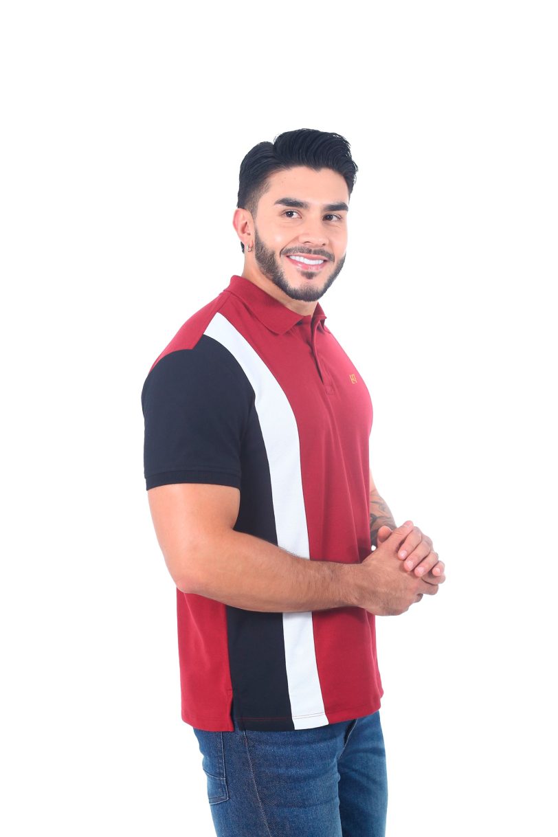 camisetas tipo polo combinada Vinotinto/Blanco/Negro 058B - Image 3