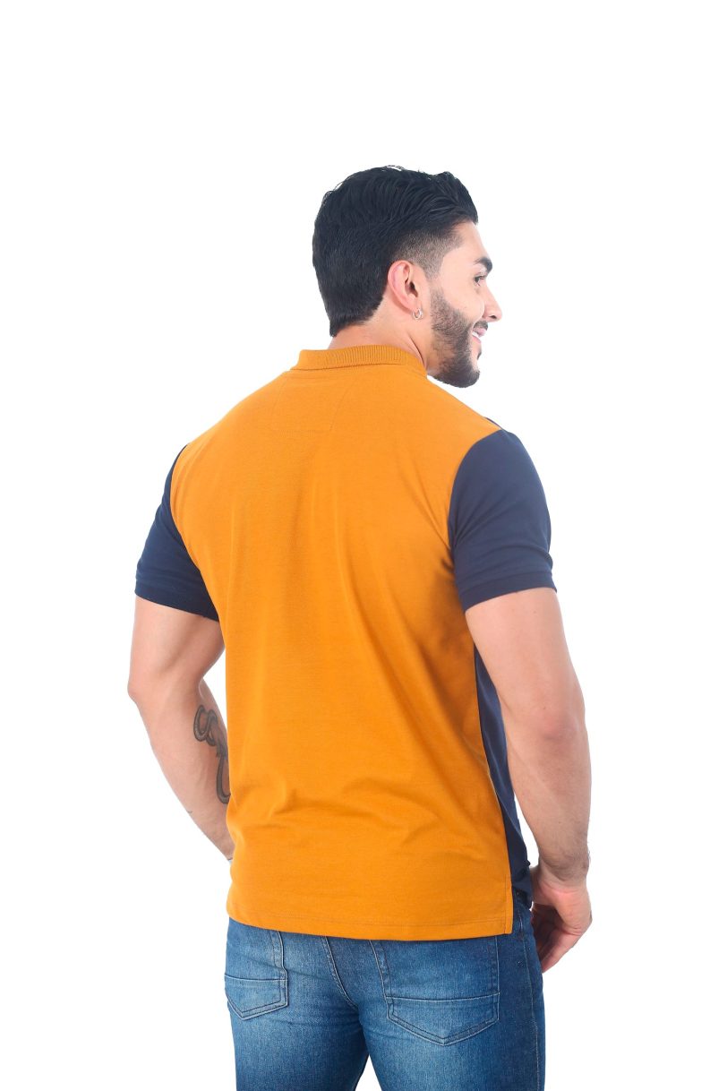camisetas tipo polo combinada Ocre/Blanco/Azul oscuro 058c - Image 2