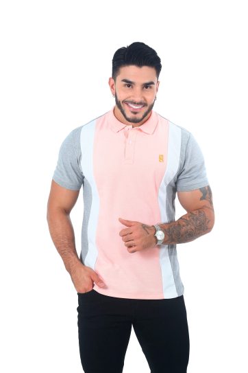 camisetas tipo polo combinada Palo rosa/Blanco/Jaspe 058D