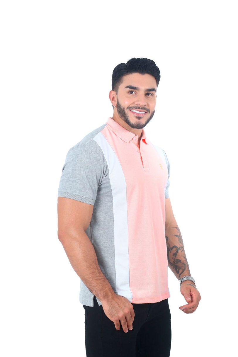 camisetas tipo polo combinada Palo rosa/Blanco/Jaspe 058D - Image 4