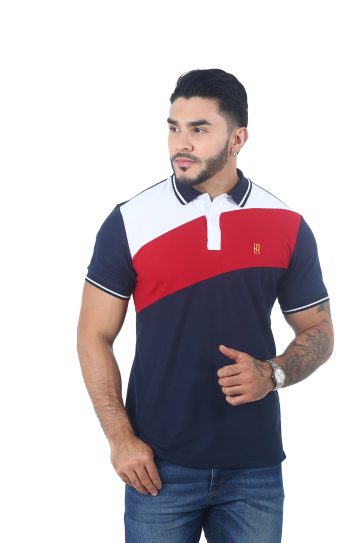 camisetas tipo polo combinada Azul oscuro/Rojo/Blanco 064A