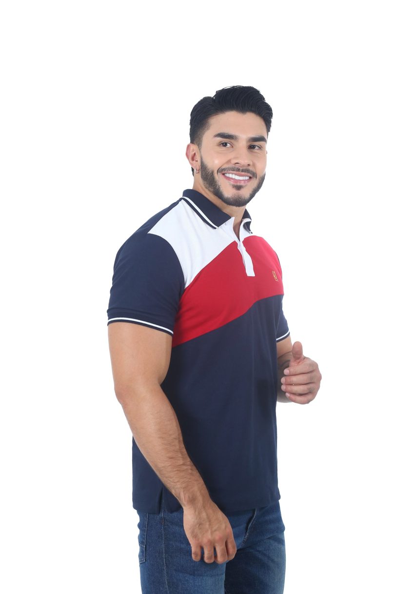 camisetas tipo polo combinada Azul oscuro/Rojo/Blanco 064A - Image 3