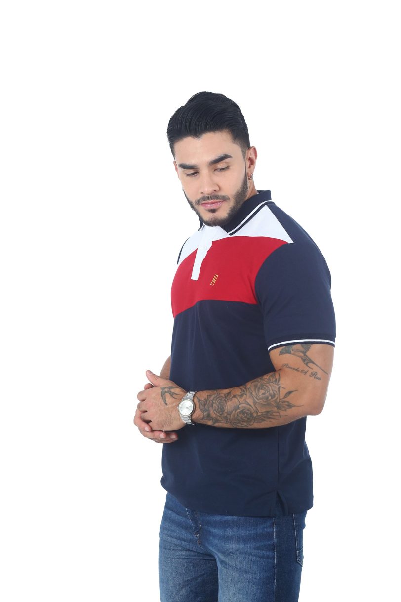 camisetas tipo polo combinada Azul oscuro/Rojo/Blanco 064A - Image 2