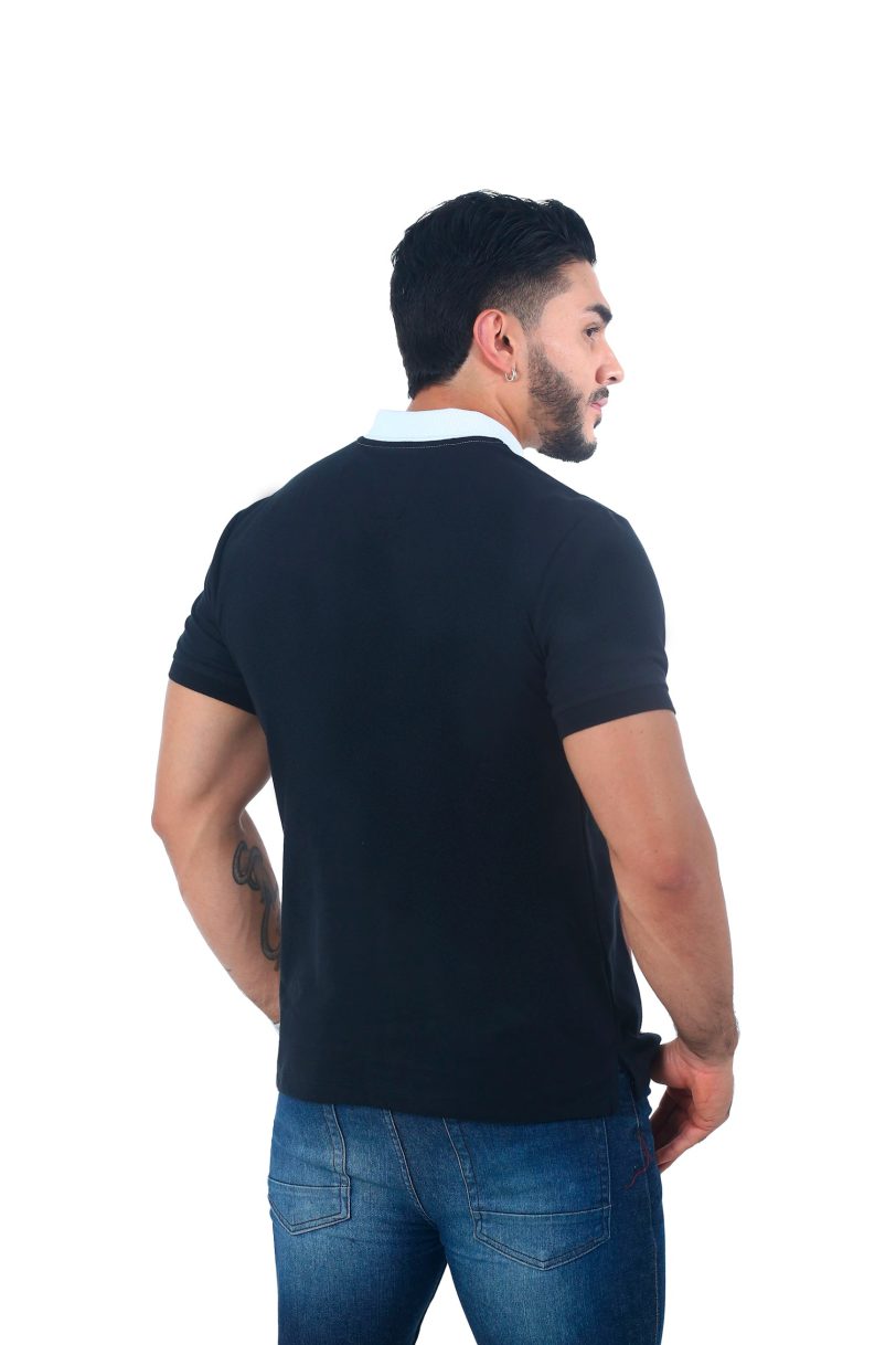 camisetas tipo polo combinada Negro/Blanco/Café 058F - Image 3