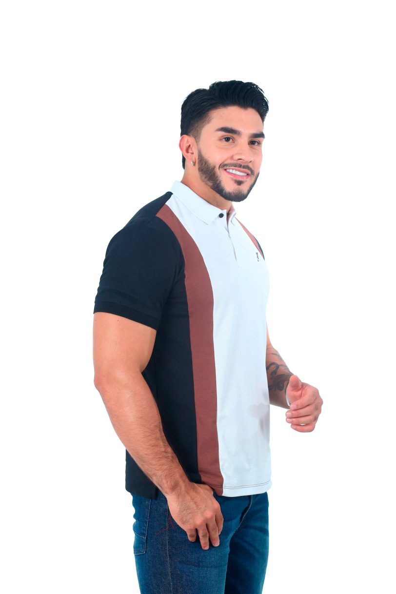 camisetas tipo polo combinada Negro/Blanco/Café 058F - Image 4