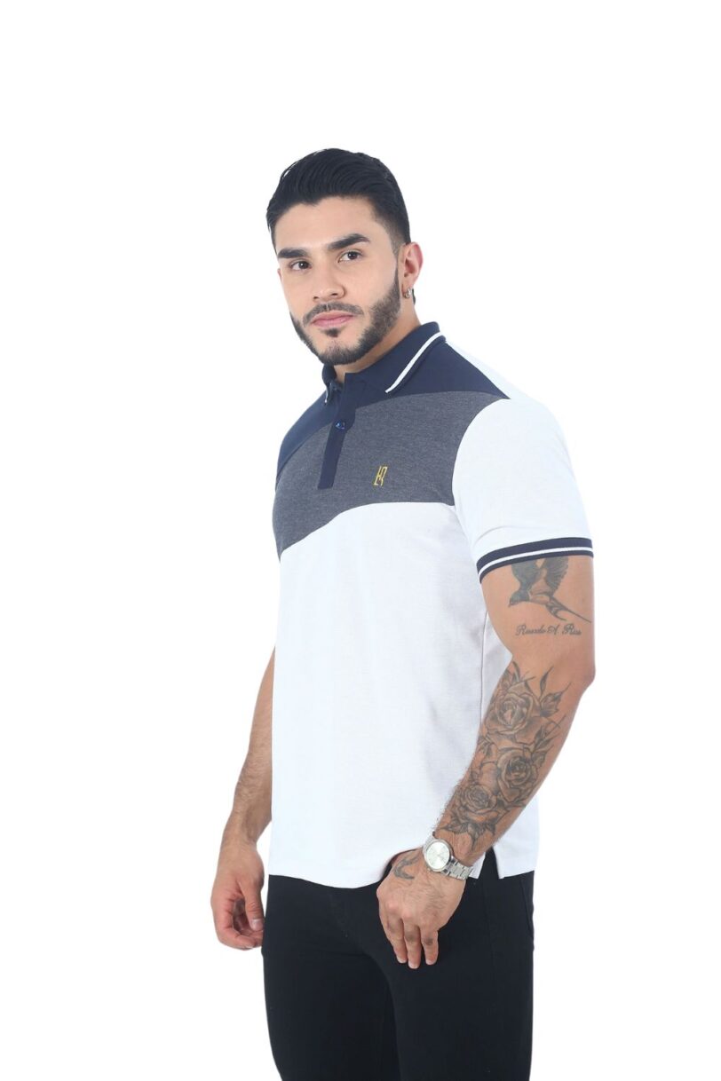 camisetas tipo polo combinada Blanco/Cross/Azul oscuro 064D - Image 2