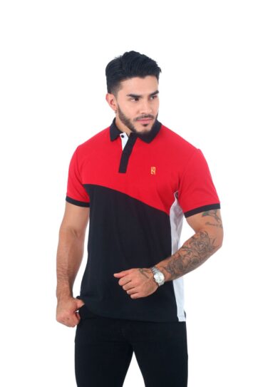 camisetas tipo polo Rojo/Negro/Blanco 061b