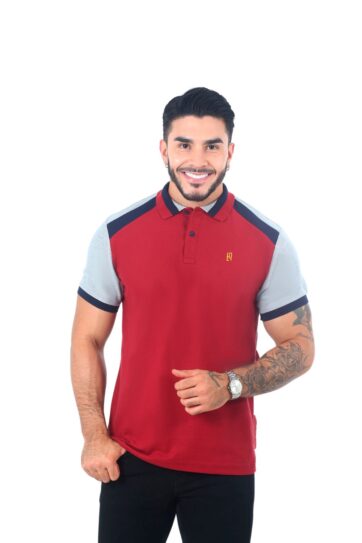 camisetas tipo polo combinada Vinotinto/Azul oscuro/Jaspe 062C