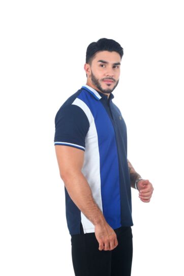 camisetas tipo polo Blanco/Azul oscuro/gris 016c