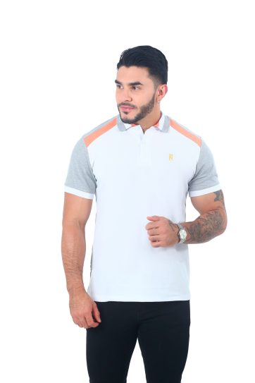 camisetas tipo polo combinada Blanco/Jaspe/Mandarina 062A