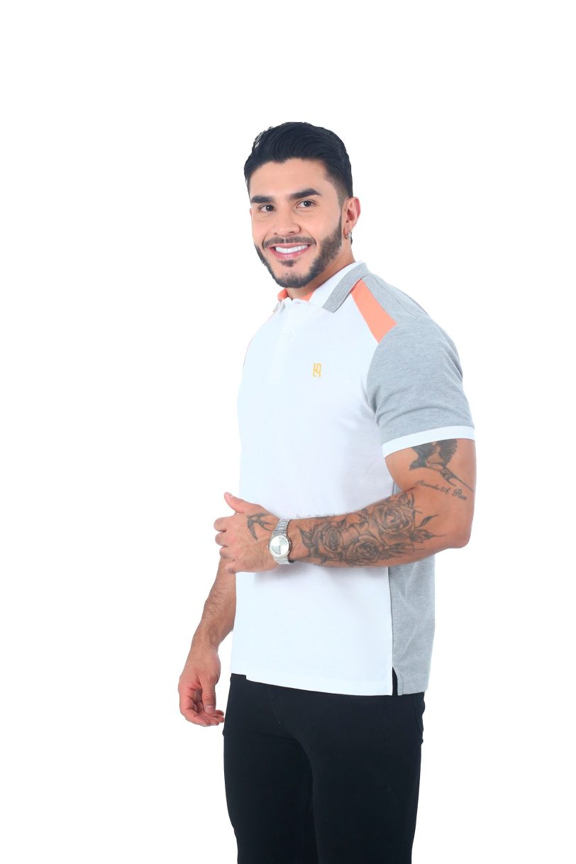 camisetas tipo polo combinada Blanco/Jaspe/Mandarina 062A - Image 2